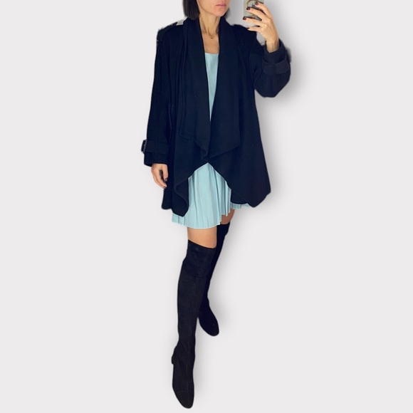 BURBERRY Pitch Black cashmere wool trench coat jacket cascade shawl collar S M L - Picture 5 of 5